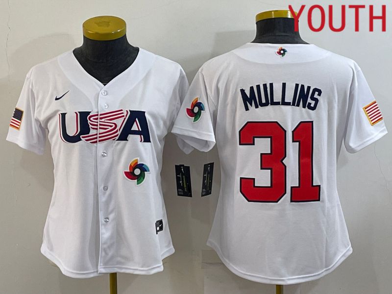 Youth 2023 World Cub USA #31 Mullins White MLB Jersey9